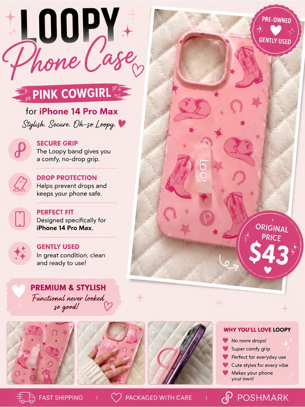 Loopy Case Pink Cowgirl Phone Case for iPhone 14 Pro Max with Loopy Band